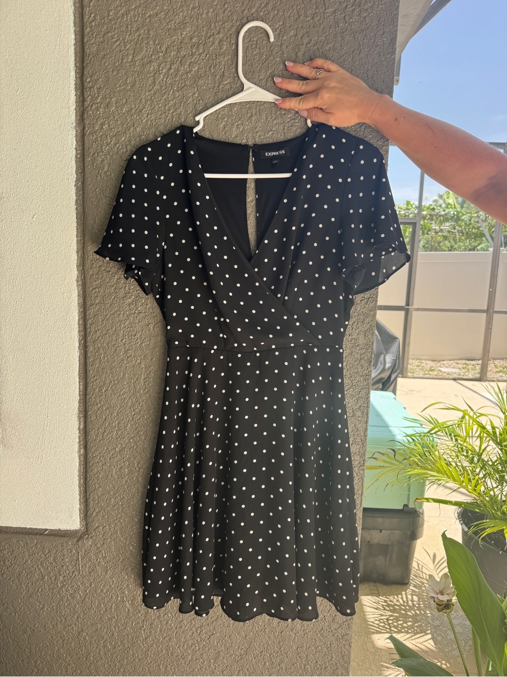 Express Black and White Polka Dot Wrap-Style Mini Dress